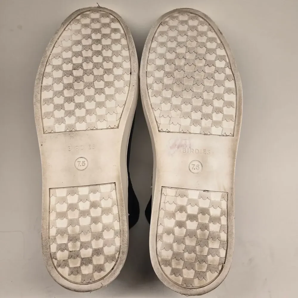 Birdies The Falcon Black Leather Slip-On Sneaker Bootie Hidden Wedge, Size 7.5